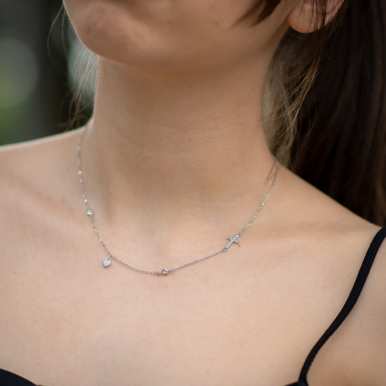 AV γυναικείο ασημένιο κολιέ καρδιά και σταυρό