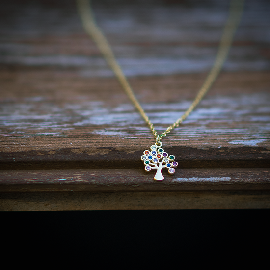 AV γυναικείο ασημένιο 925 κίτρινο κολιέ με δέντρο ζωής