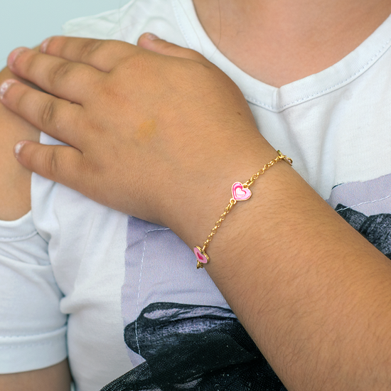 AV παιδικό ασημένιο 925 βραχιόλι με καρδούλες σε κίτρινη επιμετάλλωση