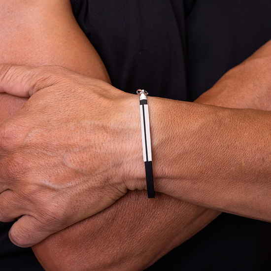 AV ανδρικό ασημένιο 925 βραχιόλι με καουτσούκ και λεπτή γραμμή