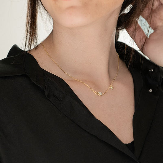 AV γυναικείο ασημένιο 925 κολιέ με καρδούλα και φτερό διακοσμημένο με ζιργκόν