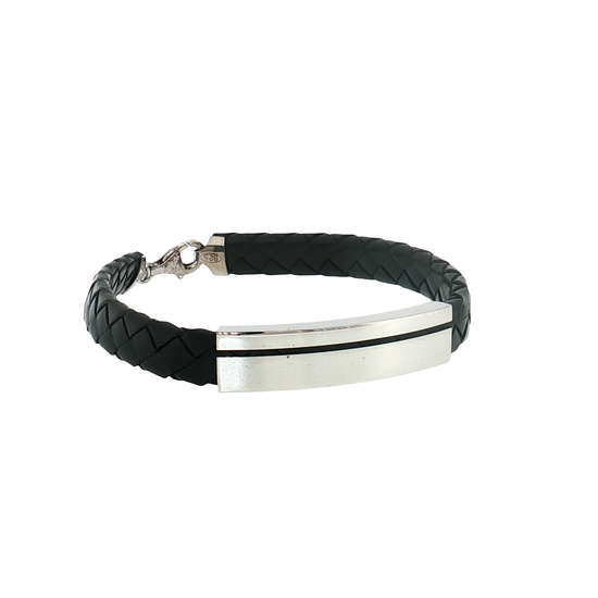 AV unisex δερμάτινο βραχιόλι 925 με ασημένια μπάρα