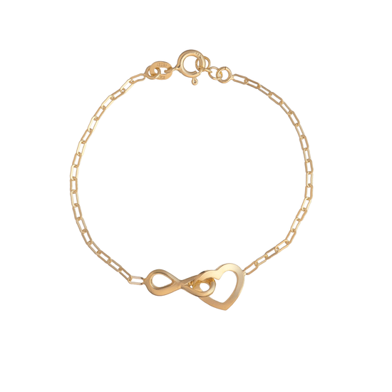 AV γυναικείο ασημένιο επίχρυσο βραχιόλι σε σχήμα άπειρο και καρδιά