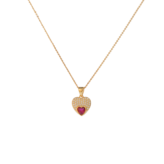 AV γυναικείο ασημένιο 925 κολιέ , καρδιά και κόκκινο ζιργκόν