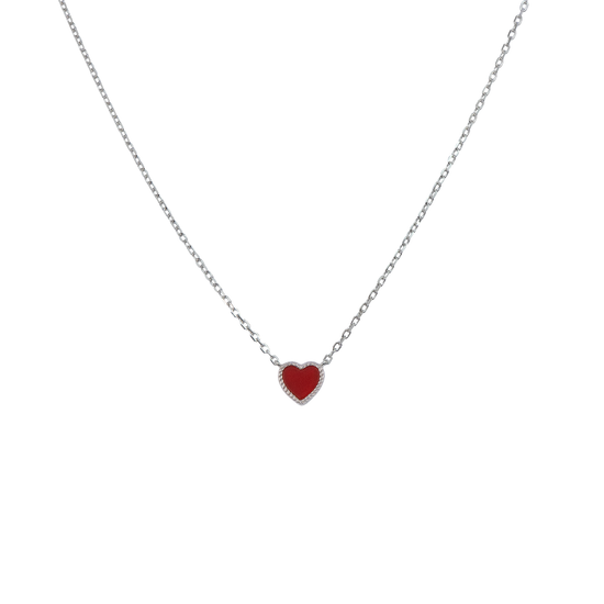 AV ασημένιο κολιέ 925 με μοτίφ καρδιά και ζιργκόν σε κόκκινο σμάλτο