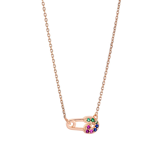 LOISIR ροζ χρυσό κολιέ Flirty με σχέδιο παραμάνα και πολύχρωμες πέτρες