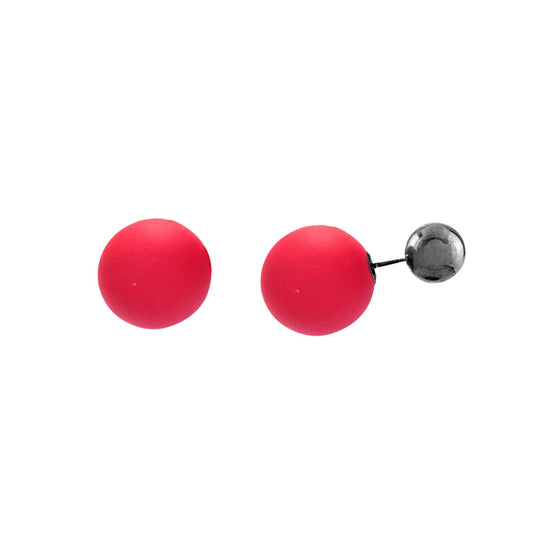 LOISIR σκουλαρίκια με ματ κόκκινη μπίλια και μικρότερη μπίλια σε μαύρη επιμετάλλωση