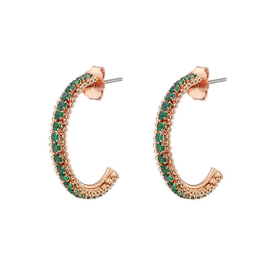 LOISIR γυναικεία σκουλαρίκια κρίκοι με πράσινα ζιργκόν