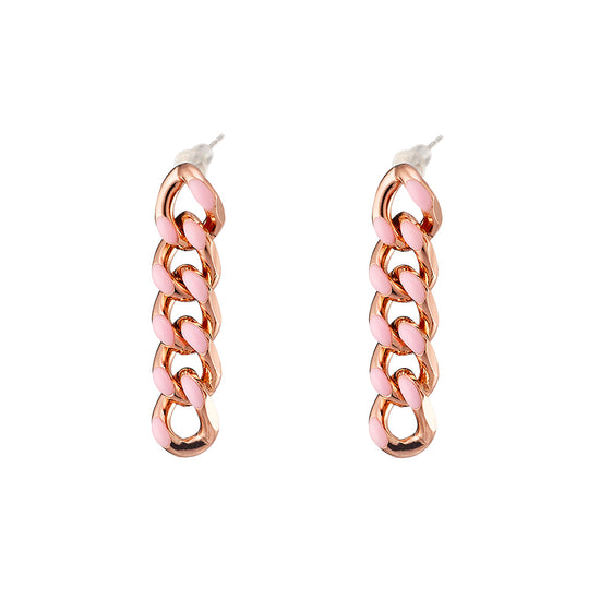 LOISIR ροζ χρυσά σκουλαρίκια BEAUTY αλυσίδες με ροζ σμάλτο