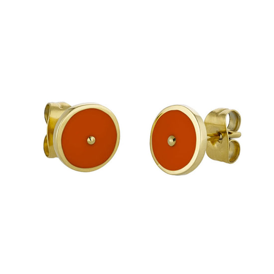 LOISIR γυναικεία σκουλαρίκια με κυκλικό σχέδιο και πορτοκαλί σμάλτο