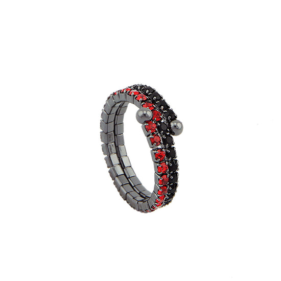 LOISIR γυναικείο δαχτυλίδι με δύο σειρές από μαύρα και κόκκινα κρύσταλλα