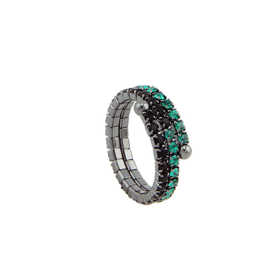 LOISIR γυναικείο δαχτυλίδι με δύο σειρές από μαύρα και πράσινα κρύσταλλα