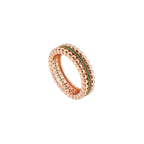 LOISIR δαχτυλίδι ροζ χρυσό με πράσινα ζιργκόν