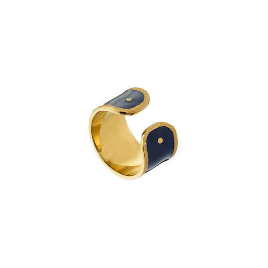 LOISIR ανοικτό δαχτυλίδι από μπλε σμάλτο με χρυσές πινελιες