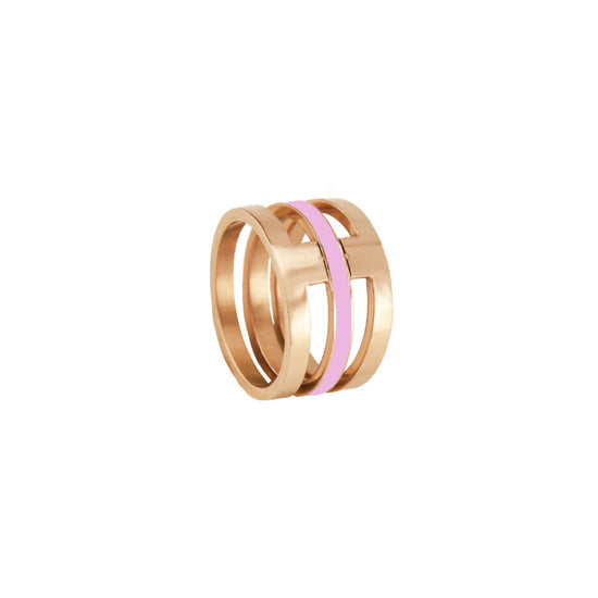 LOISIR γυναικείο δαχτυλίδι με διάτρητα σχέδια και ροζ σμάλτο