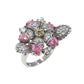 AV γυναικείο ασημένιο 925 δαχτυλίδι με λουλούδι και καρδιές με ζιργκόν