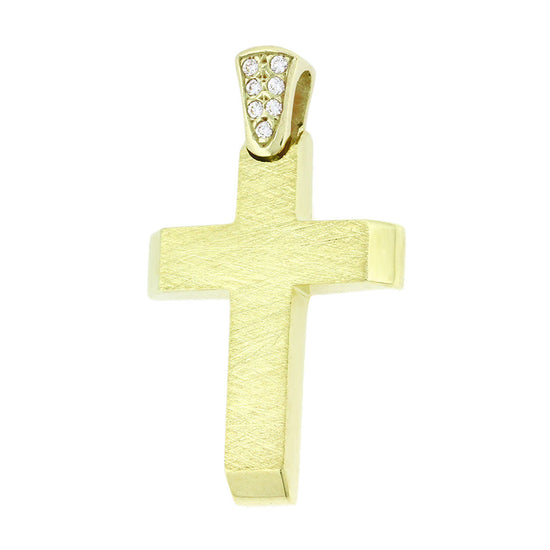 AV χρυσός σαγρέ γυναικείος σταυρός με πέτρες ζιργκόν