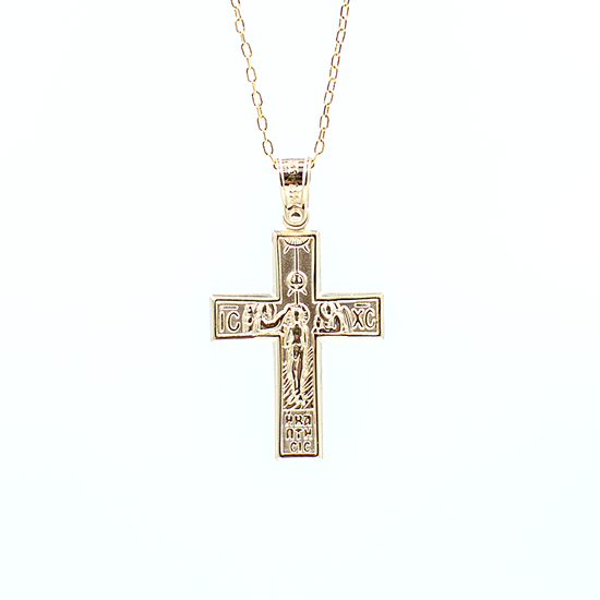 AV χρυσός γυναικείος βαπτιστικός σταυρός με ζιργκόν σε σχήμα σταυρού