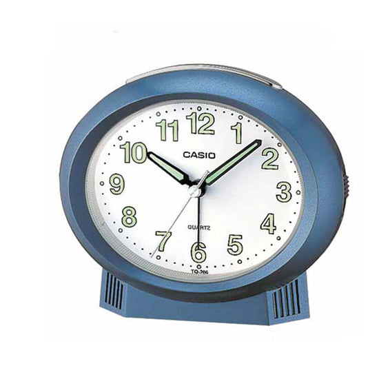 CASIO αναλογικό επιτραπέζιο μπλε ρολόι με μαύρους φωσφορίζοντες δείκτες