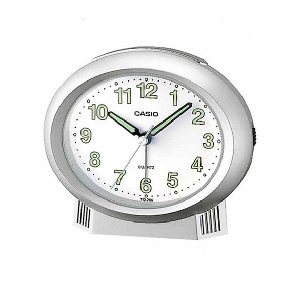 CASIO αναλογικό επιτραπέζιο ασημί ρολόι με μαύρους φωσφορίζοντες δείκτες