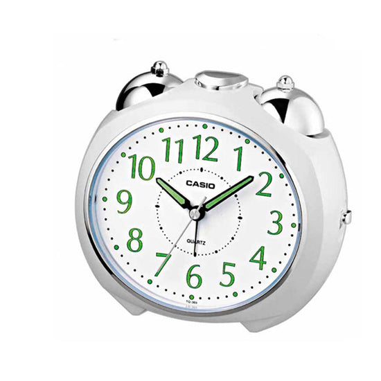 CASIO αναλογικό επιτραπέζιο λευκό ρολόι με μαύρους φωσφορίζοντες δείκτες