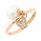 AV ροζ χρυσό δαχτυλίδι με κρεμαστό μαργαριτάρι και πεταλούδα διακοσμημένη με ζιργκόν