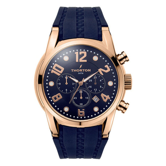 THORTON HARALD DUAL TIME ROSE GOLD BLUE RUBBER STRAP